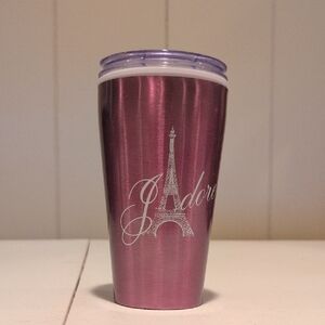 Purple Travel Tumbler with Eiffel Tower Design